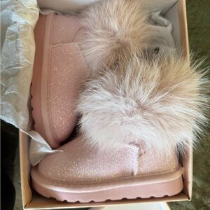 MonnaLisa Pink Glitter Boots with Fur Trim